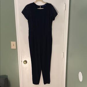 Apt. 9 Dark Blue Lace Sleeve Jumpsuit